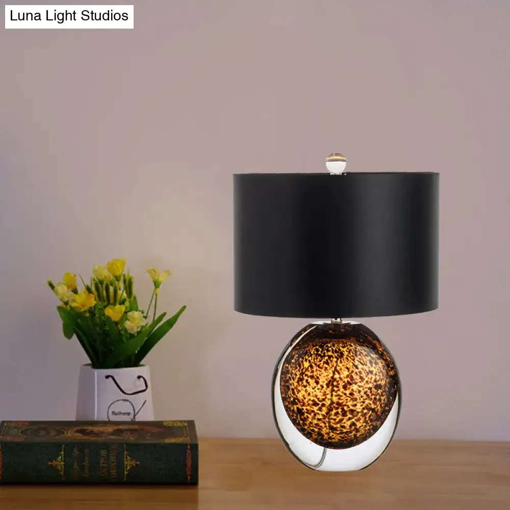 Modern Black Desk Lamp with Colored Glaze and Fabric Shade