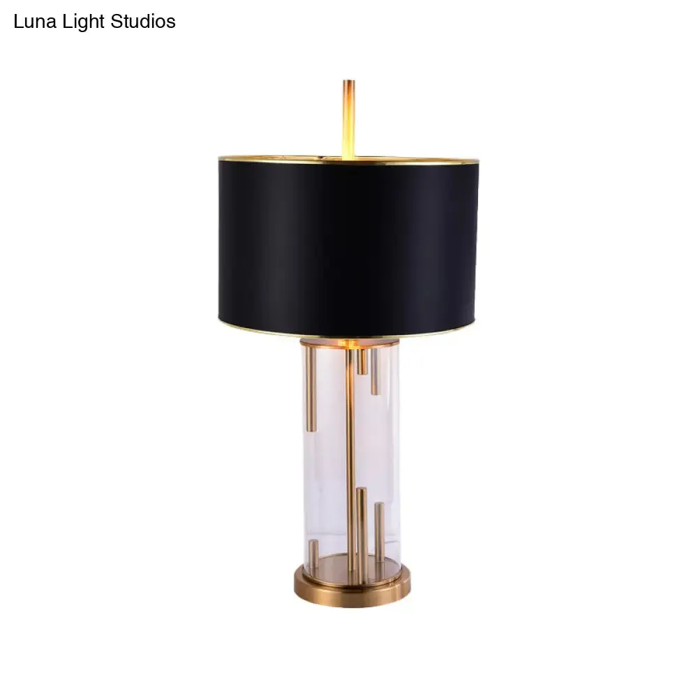Modern Black Desk Lamp with Fabric Shade - Compact Cylindrical Table Light - 1 Bulb