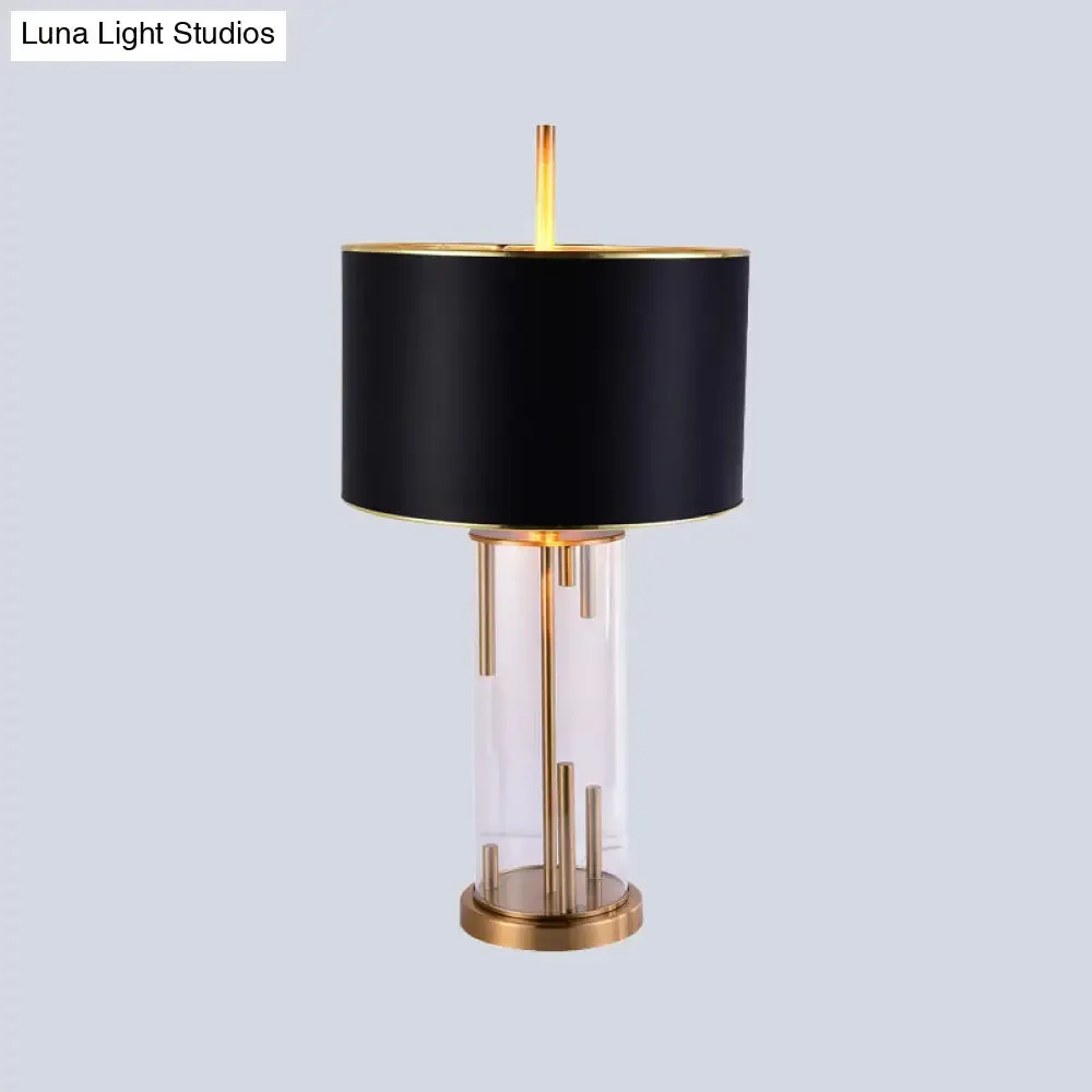 Modern Black Desk Lamp with Fabric Shade - Compact Cylindrical Table Light - 1 Bulb