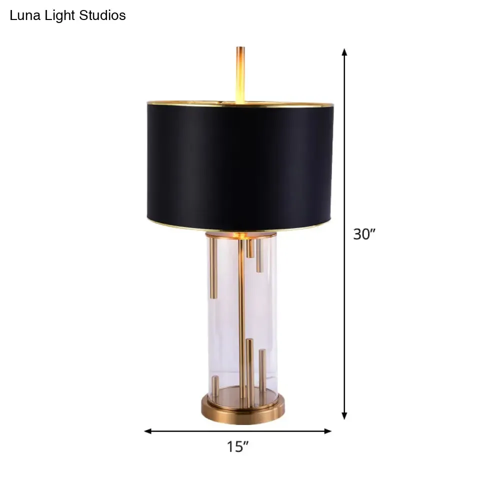Modern Black Desk Lamp with Fabric Shade - Compact Cylindrical Table Light - 1 Bulb