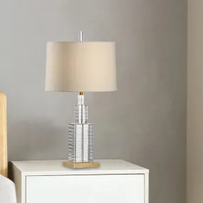 Modern Crystal Desk Lamp with Drum Shade - 1 Bulb Beige Table Light for Dining Room