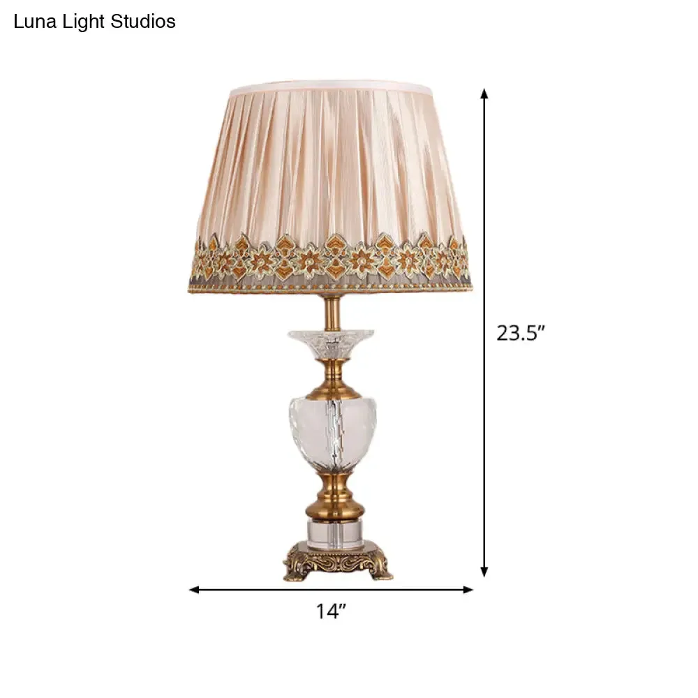 Modern Gold Desk Lamp with Fabric Shade & Metallic Sculpted Base
