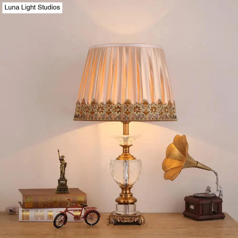 Modern Gold Desk Lamp with Fabric Shade & Metallic Sculpted Base