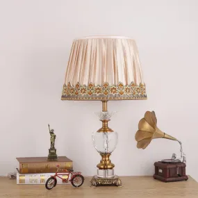 Modern Gold Desk Lamp with Fabric Shade & Metallic Sculpted Base