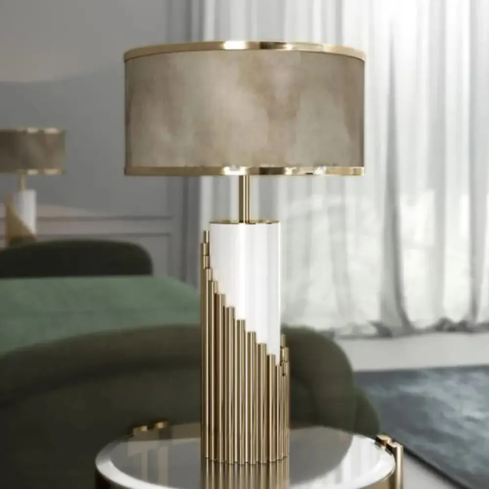 Modern Gold Table Lamp with Fabric Shade for Living Room Desk - 1 Head