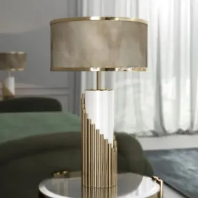 Modern Gold Table Lamp with Fabric Shade for Living Room Desk - 1 Head