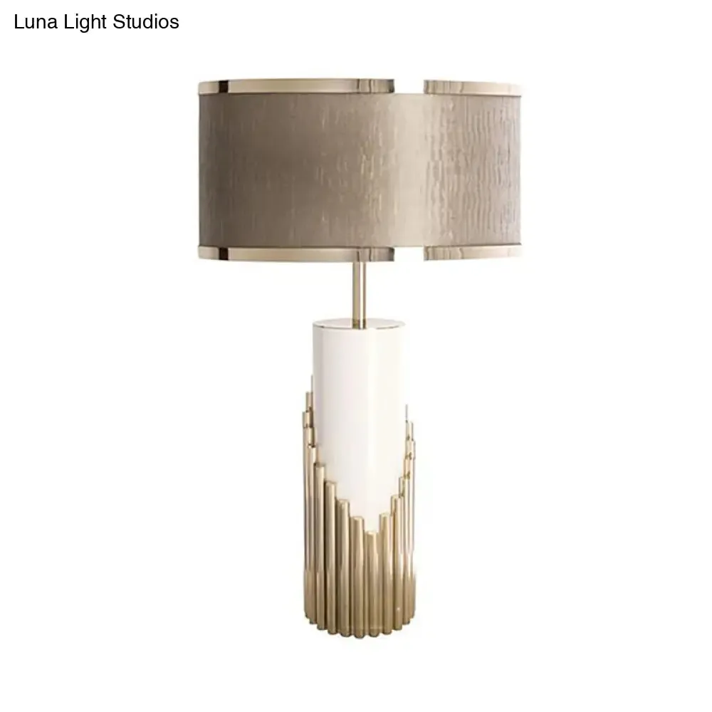 Modern Gold Table Lamp with Fabric Shade for Living Room Desk - 1 Head