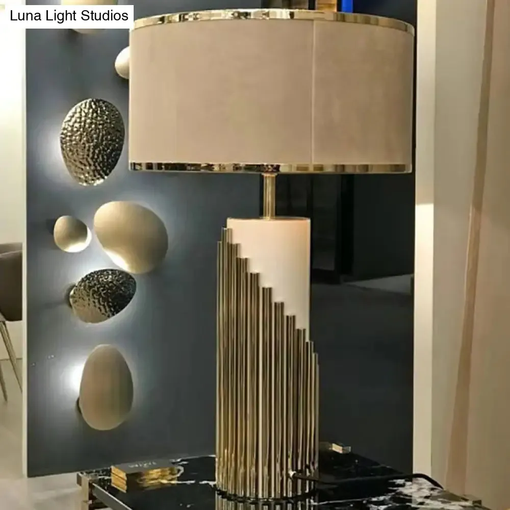 Modern Gold Table Lamp with Fabric Shade for Living Room Desk - 1 Head