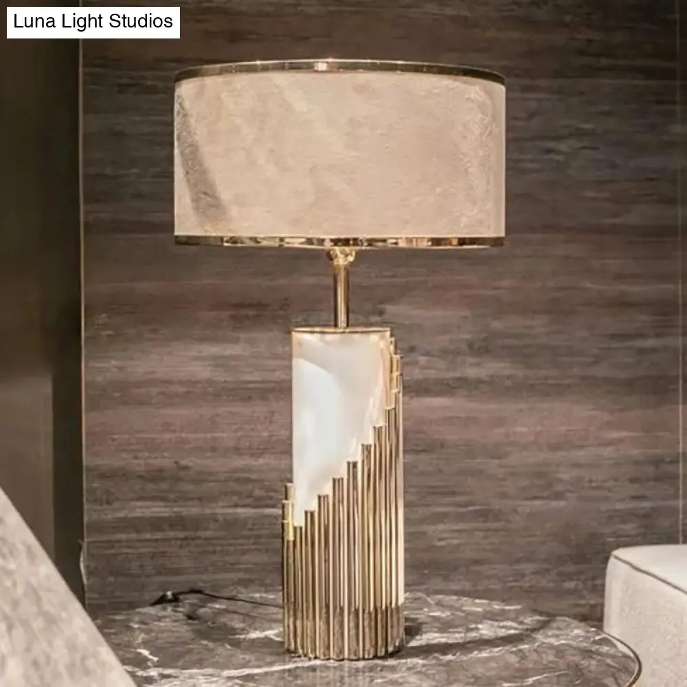 Modern Gold Table Lamp with Fabric Shade for Living Room Desk - 1 Head