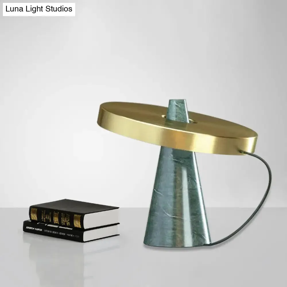 Modern Metallic 1-Head Gold Finish Desk Lamp with Aqua Marble Base