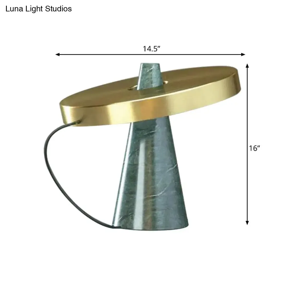 Modern Metallic 1-Head Gold Finish Desk Lamp with Aqua Marble Base