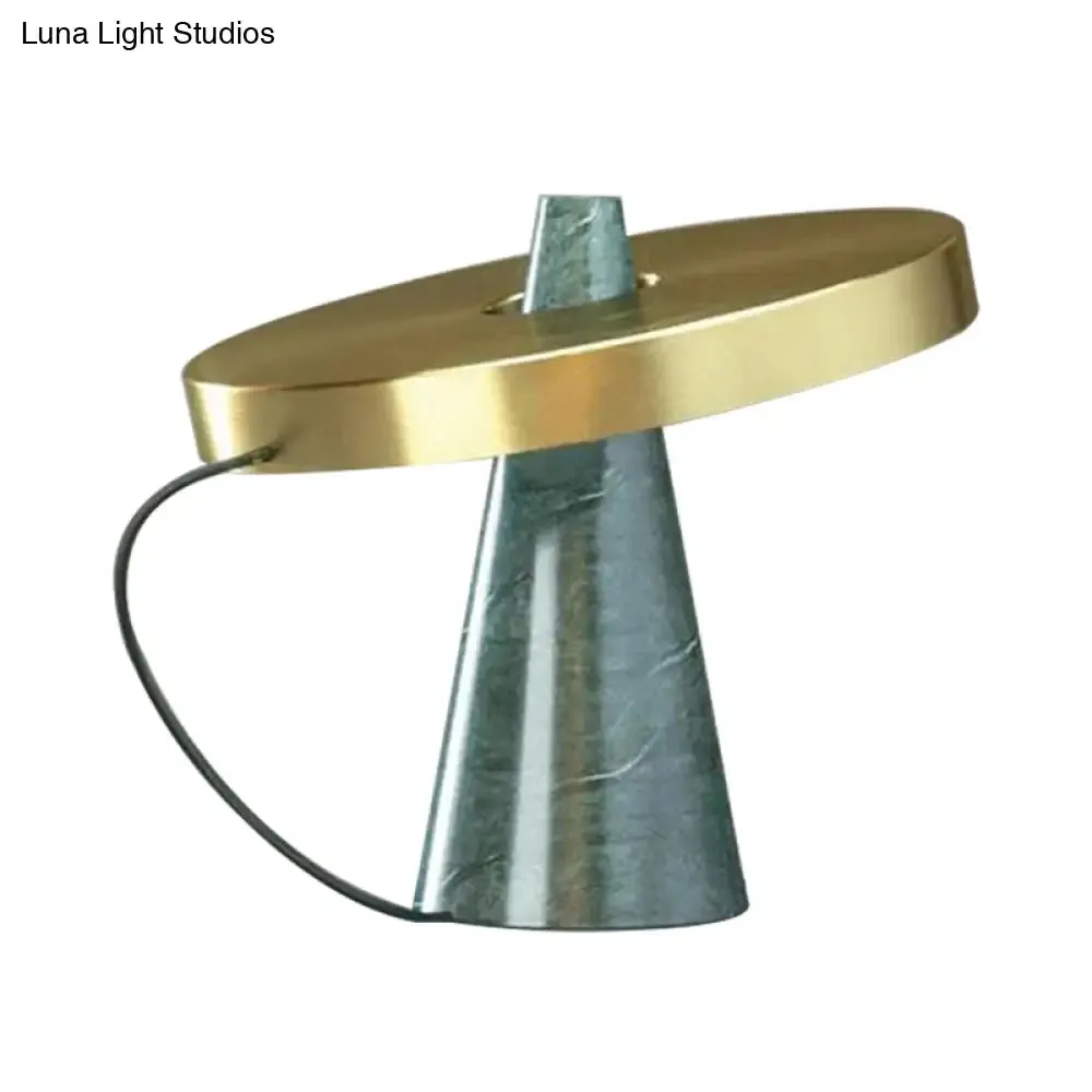 Modern Metallic 1-Head Gold Finish Desk Lamp with Aqua Marble Base