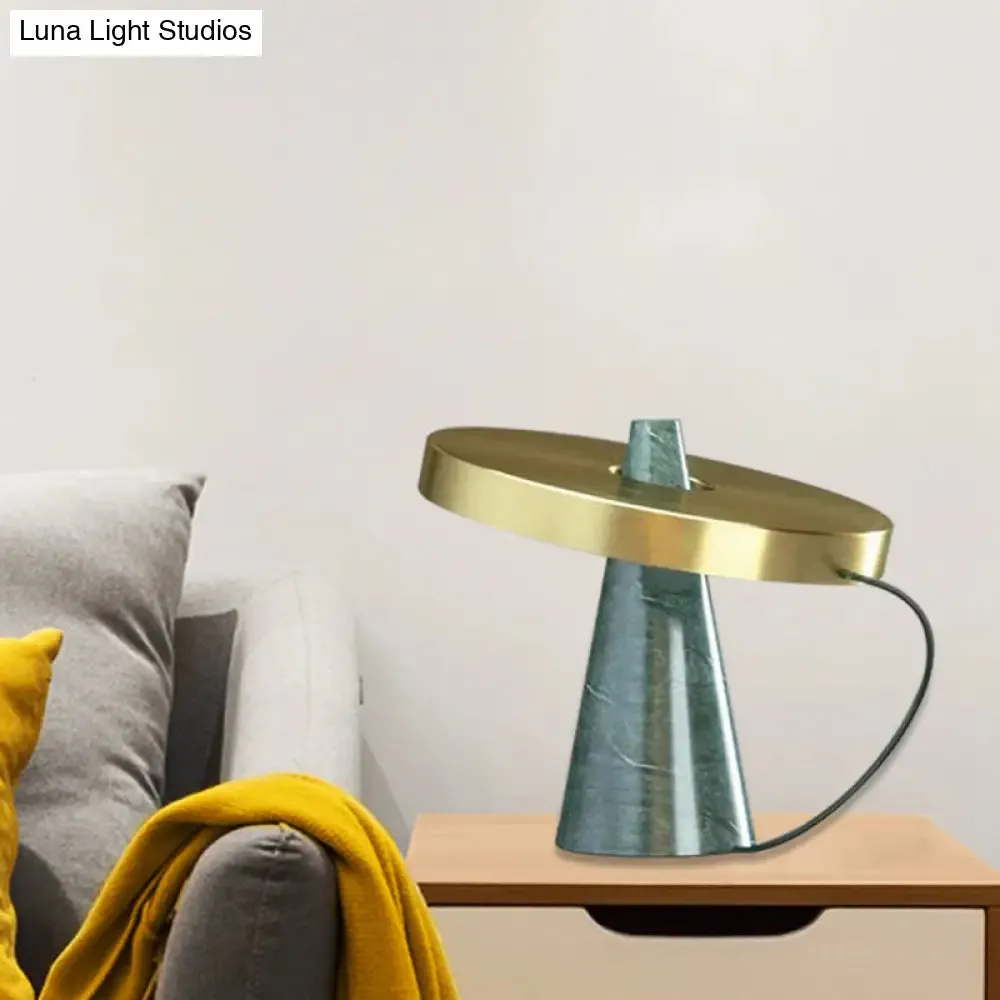 Modern Metallic 1-Head Gold Finish Desk Lamp with Aqua Marble Base