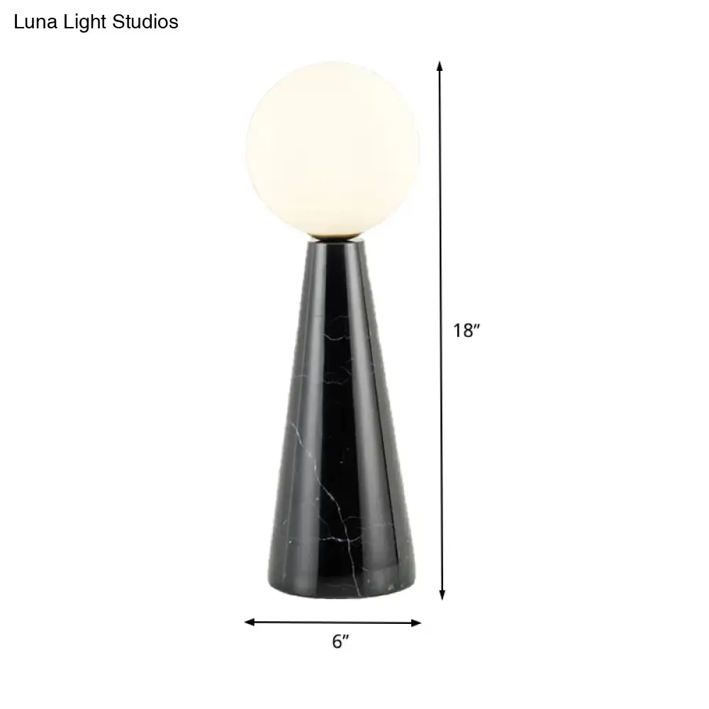 Modern Milk Glass Ball Desk Light - 1 Bulb Table Lamp with Black/White Marble Base