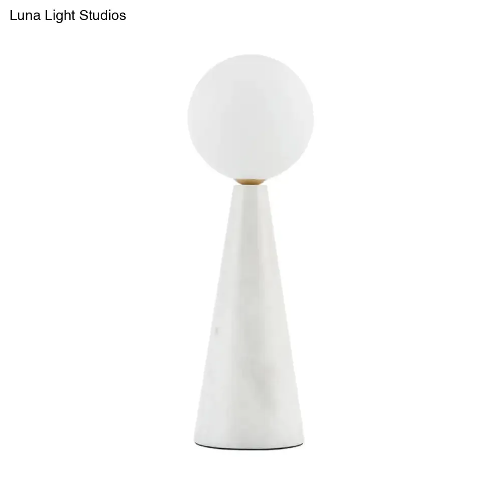Modern Milk Glass Ball Desk Light - 1 Bulb Table Lamp with Black/White Marble Base