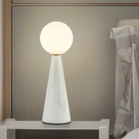 Modern Milk Glass Ball Desk Light - 1 Bulb Table Lamp with Black/White Marble Base