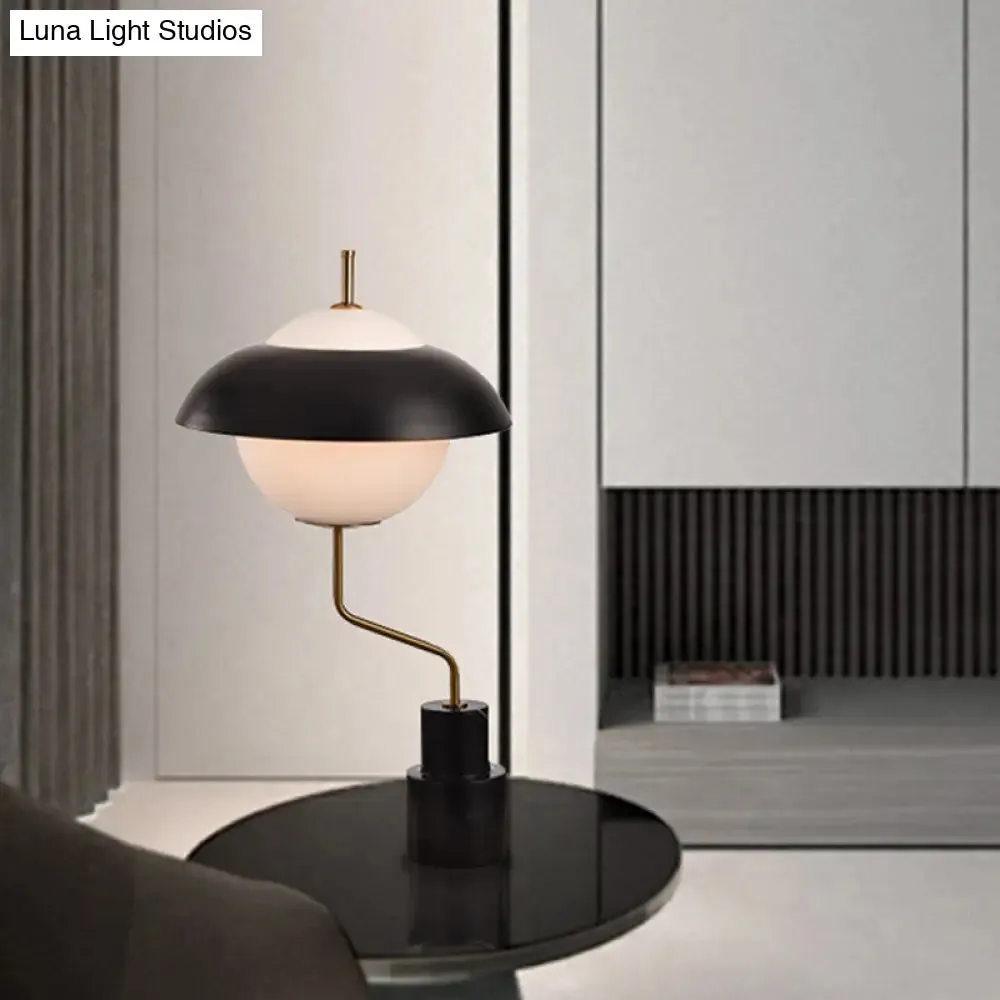 Modern Saucer Metallic Table Light - Black Desk Lamp with Opal Glass Shade for Living Room