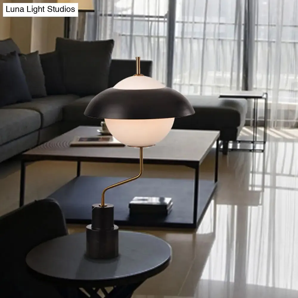 Modern Saucer Metallic Table Light - Black Desk Lamp with Opal Glass Shade for Living Room