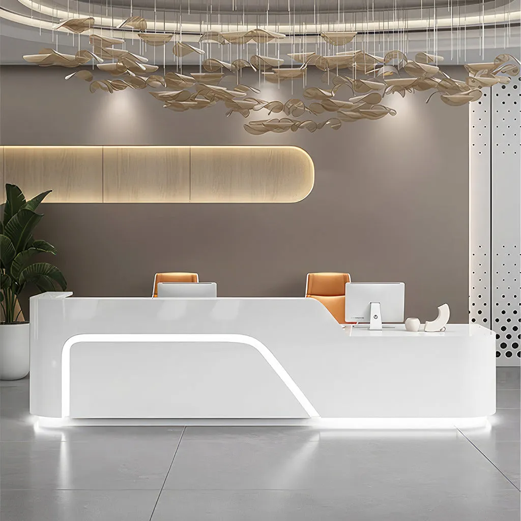 Modern Straight Front Desk with LED Lights and Cabinet for Boutiques JDT-1050