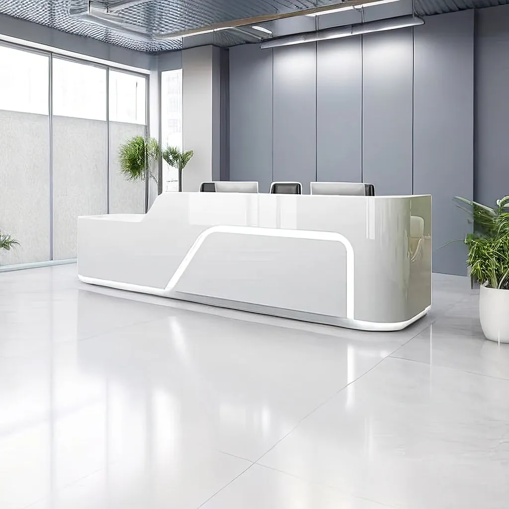 Modern Straight Front Desk with LED Lights and Cabinet for Boutiques JDT-1050