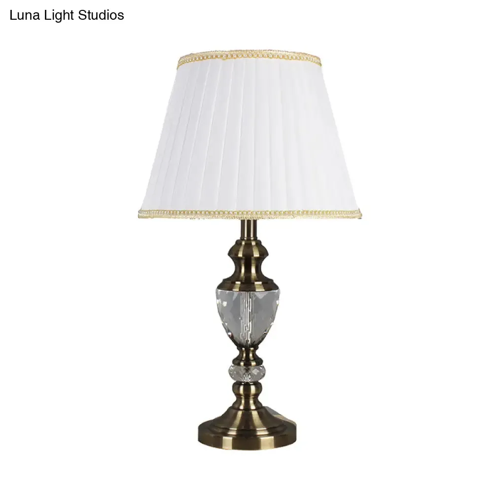 Modern White Crystal Table Lamp: Flared Design, Small Desk Light for Living Room