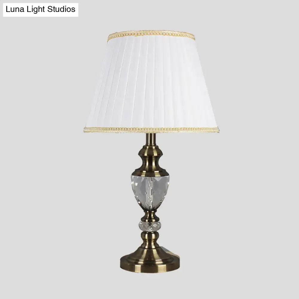 Modern White Crystal Table Lamp: Flared Design, Small Desk Light for Living Room