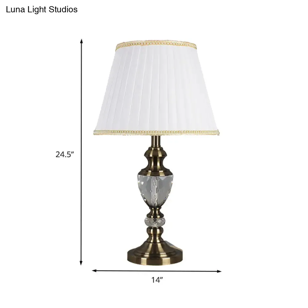 Modern White Crystal Table Lamp: Flared Design, Small Desk Light for Living Room