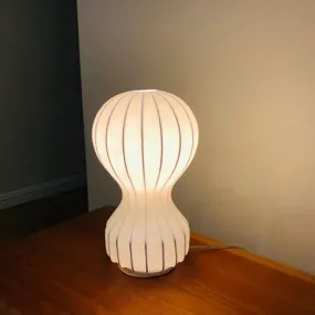 Modern White Curved Desk Lamp - Small Fabric Table Light for Living Room