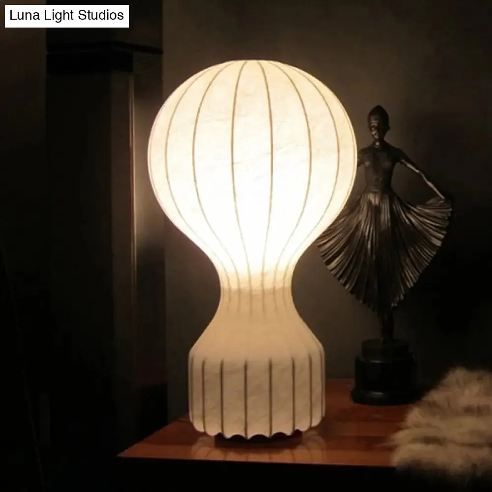 Modern White Curved Desk Lamp - Small Fabric Table Light for Living Room