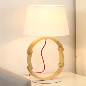 Modern White Drum Table Lamp with Fabric Shade - 1 Bulb Desk Light