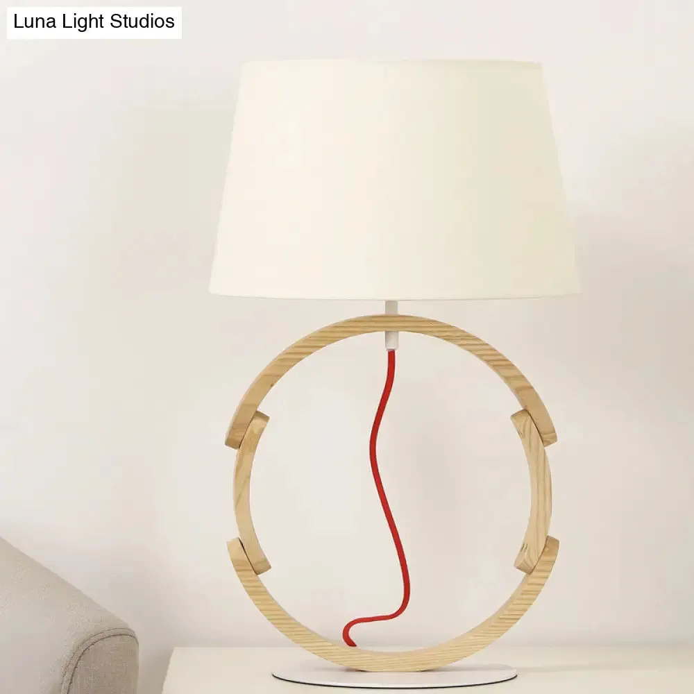 Modern White Drum Table Lamp with Fabric Shade - 1 Bulb Desk Light