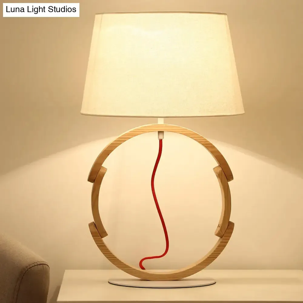Modern White Drum Table Lamp with Fabric Shade - 1 Bulb Desk Light