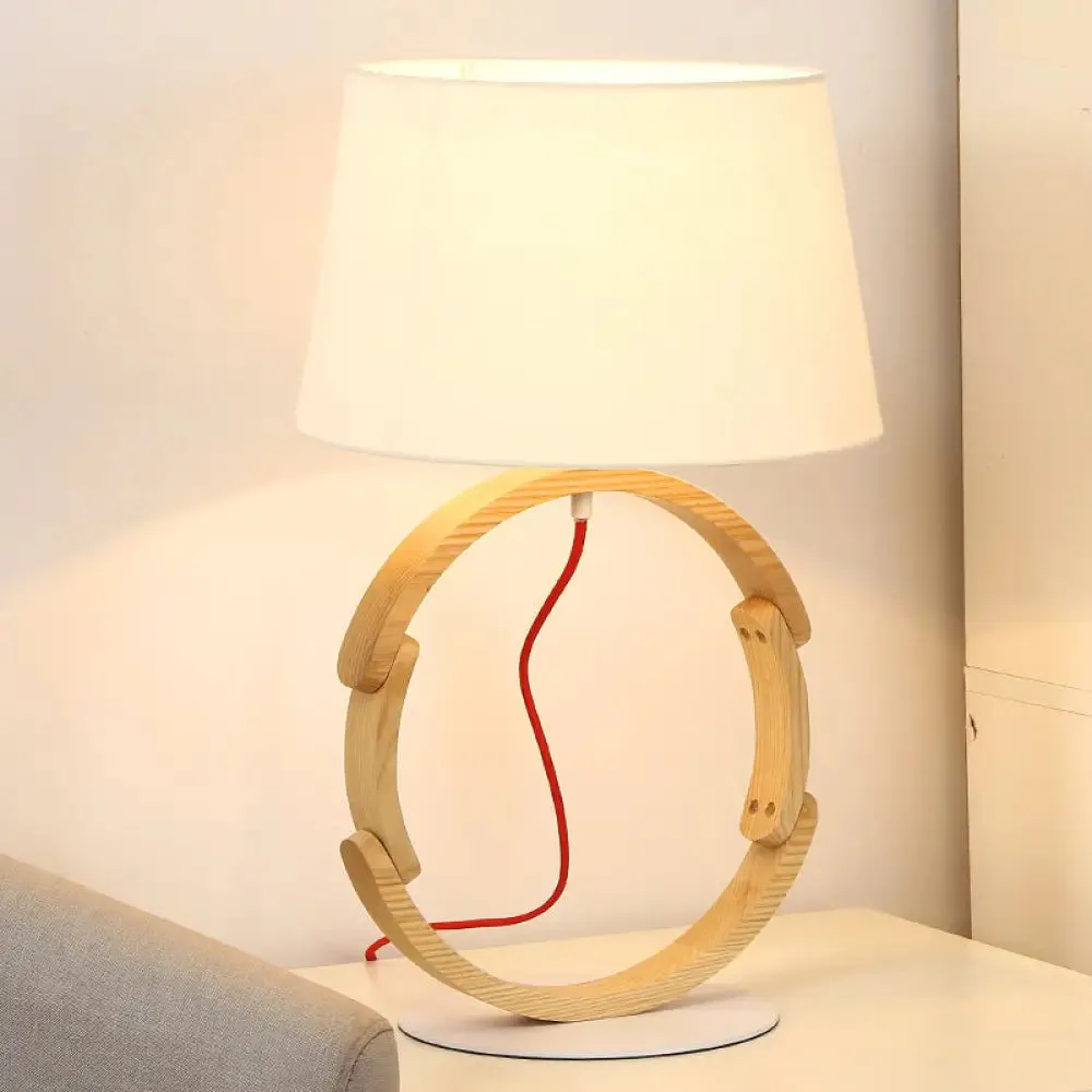 Modern White Drum Table Lamp with Fabric Shade - 1 Bulb Desk Light