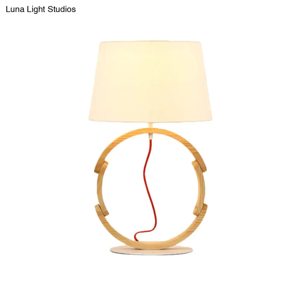 Modern White Drum Table Lamp with Fabric Shade - 1 Bulb Desk Light