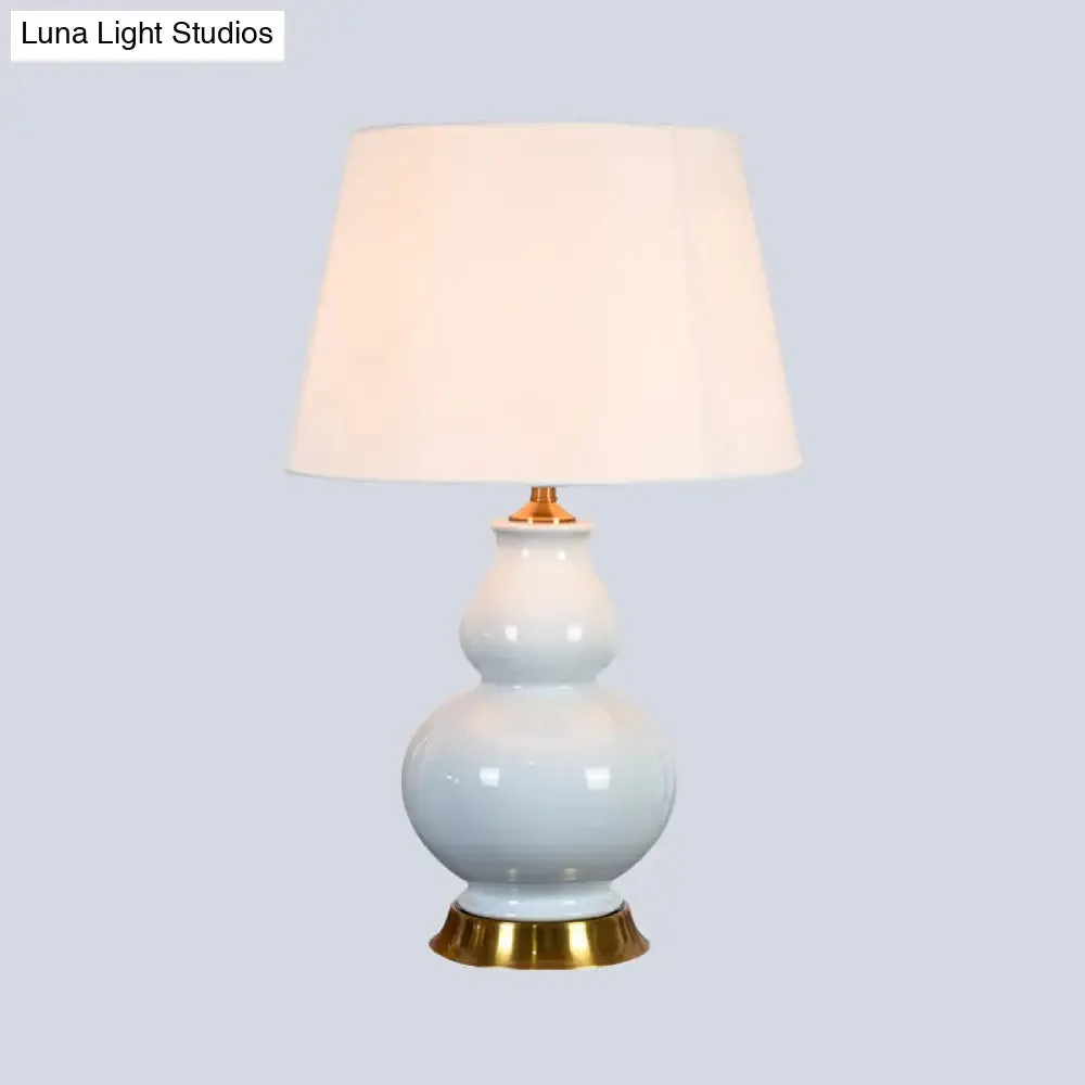 Modern White Drum Table Lamp with Fabric Shade - 1 Bulb Desk Light