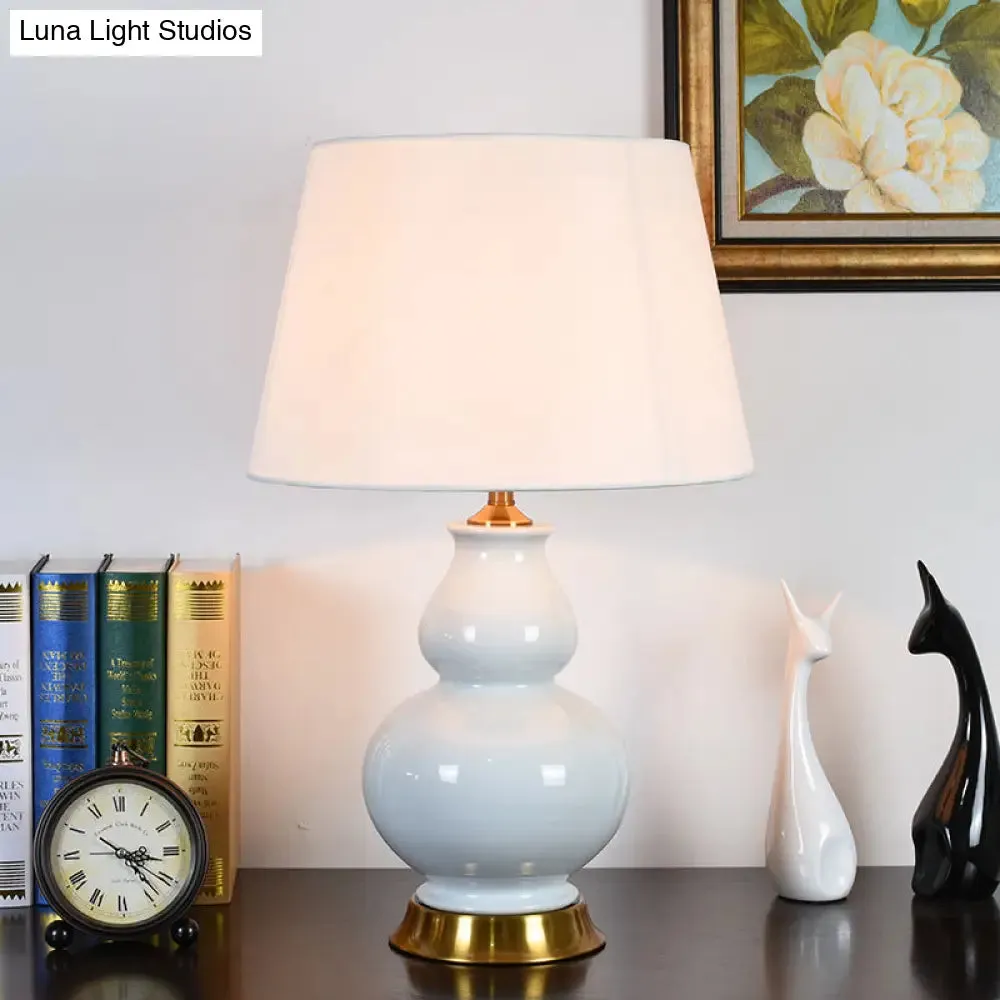 Modern White Drum Table Lamp with Fabric Shade - 1 Bulb Desk Light
