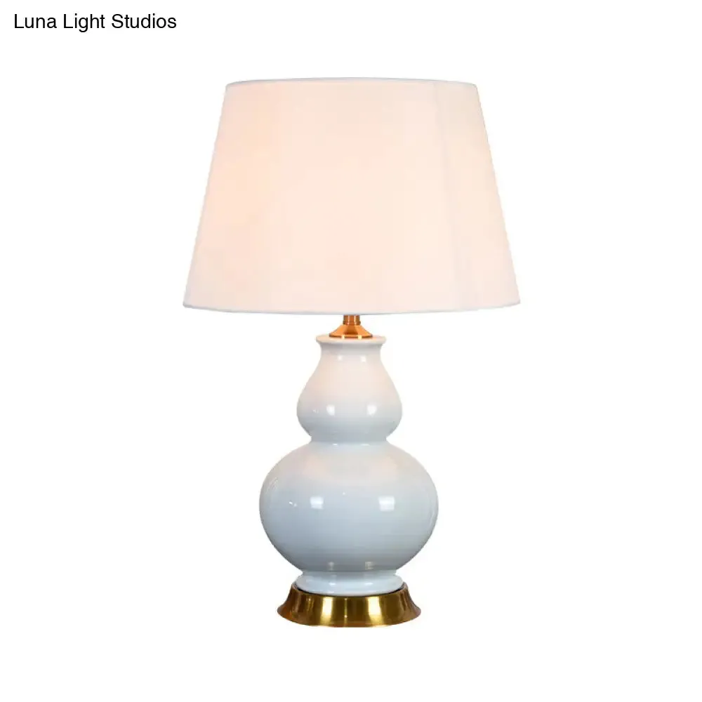 Modern White Drum Table Lamp with Fabric Shade - 1 Bulb Desk Light