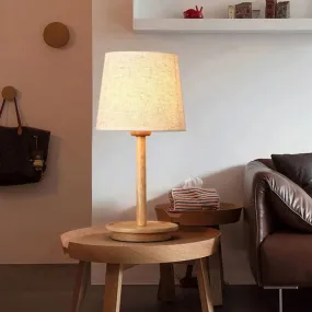 Modern White Fabric Desk Lamp with Wood Base - Tapered Design, 1 Bulb - Night Table Light