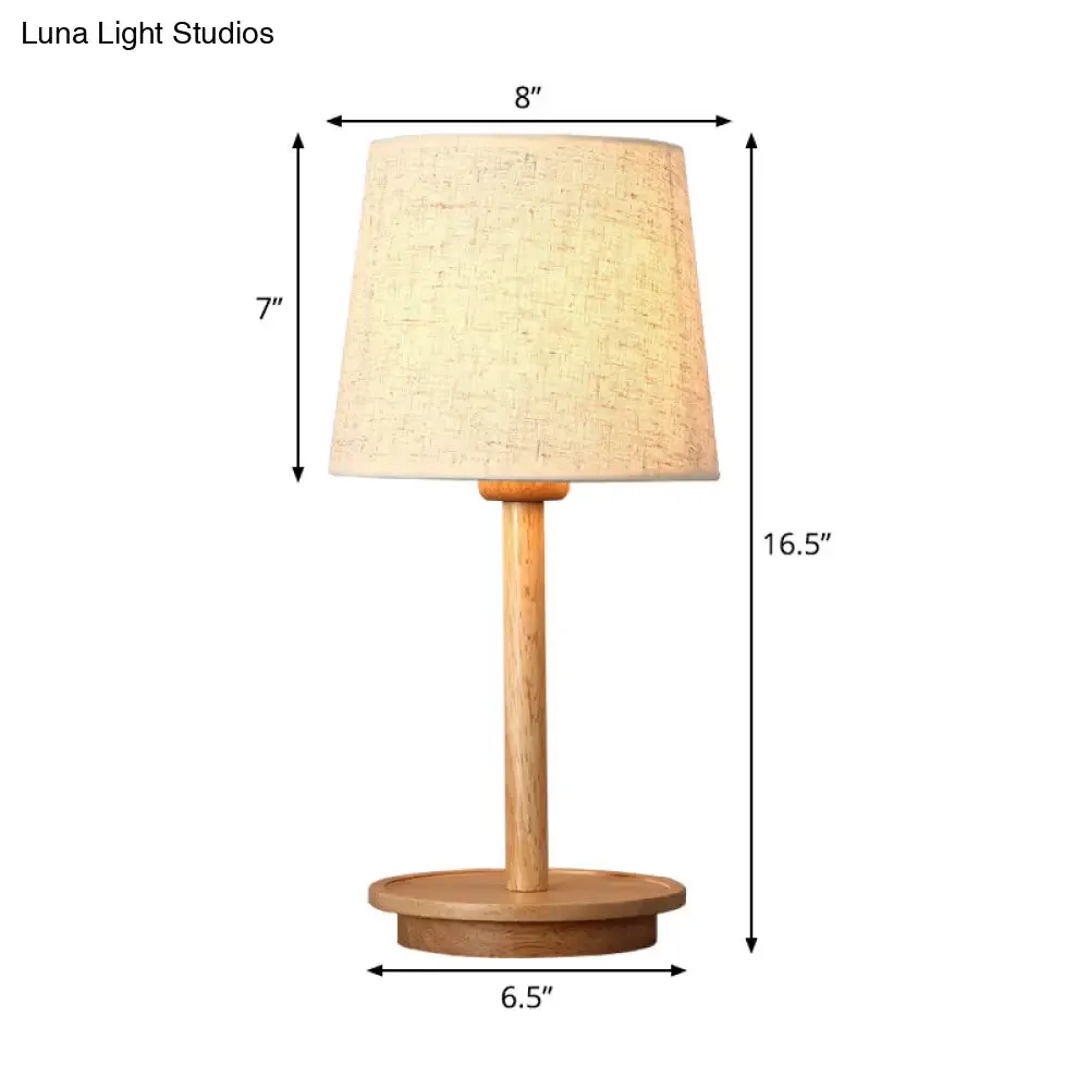Modern White Fabric Desk Lamp with Wood Base - Tapered Design, 1 Bulb - Night Table Light
