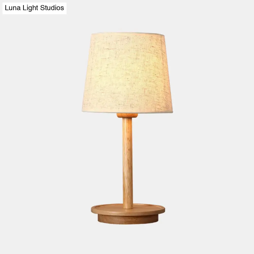 Modern White Fabric Desk Lamp with Wood Base - Tapered Design, 1 Bulb - Night Table Light