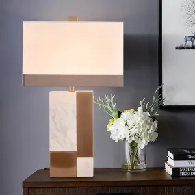Modern White Night Table Lamp - Rectangle Fabric Shade, 1 Head Study Desk Light