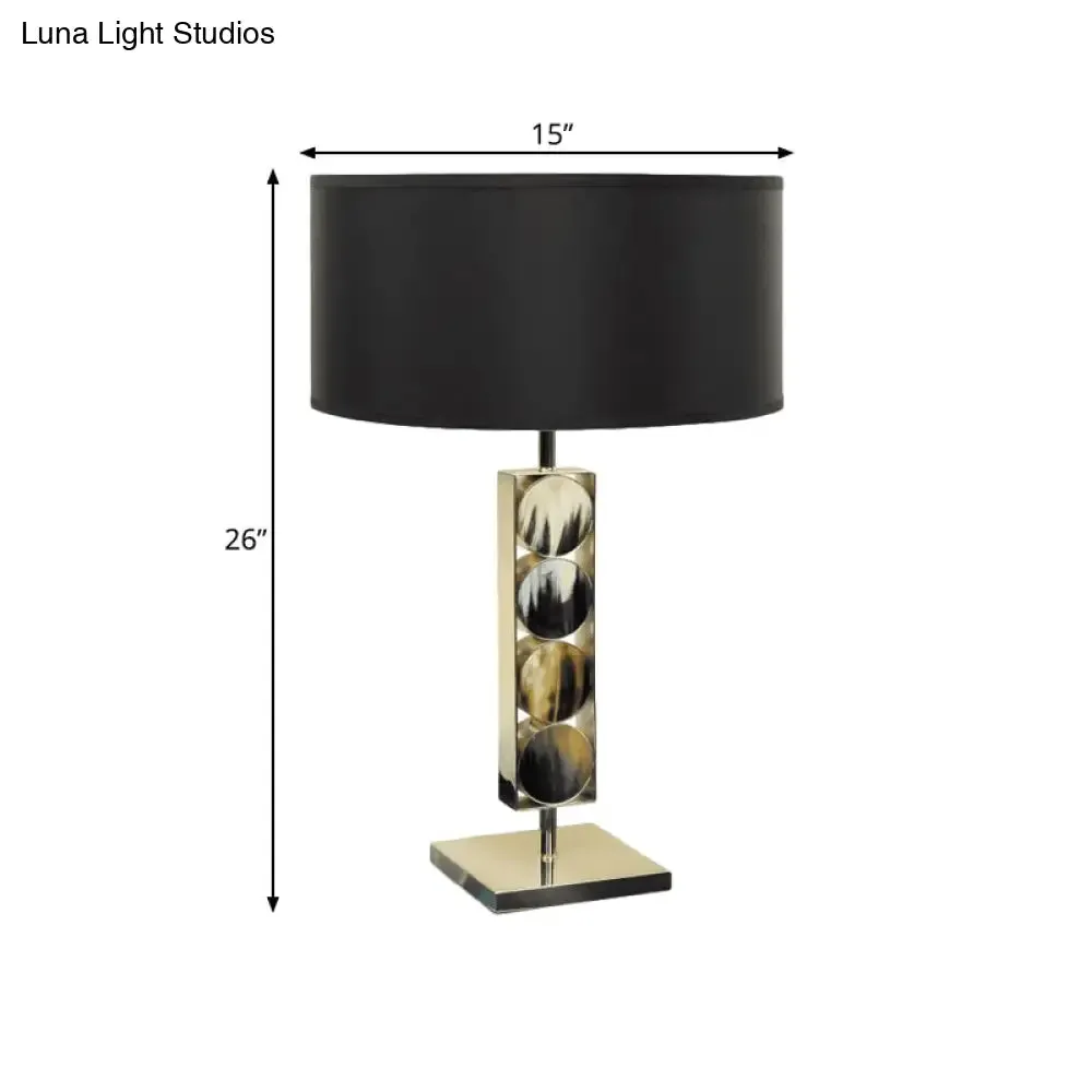 Modernist Metal Desk Lamp - Rectangular Night Table Light with 1 Light, Black Fabric Shade, for Bedroom