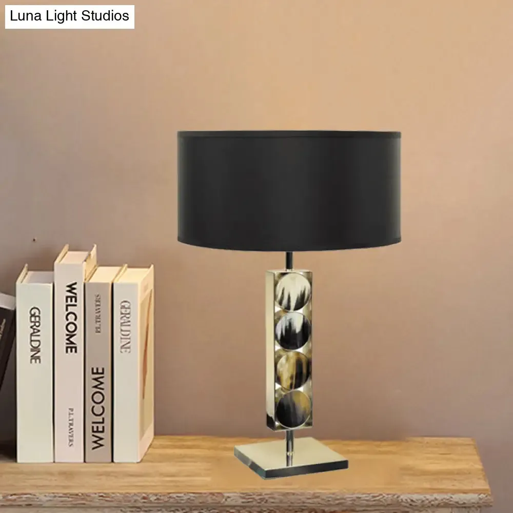 Modernist Metal Desk Lamp - Rectangular Night Table Light with 1 Light, Black Fabric Shade, for Bedroom