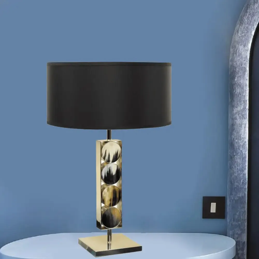 Modernist Metal Desk Lamp - Rectangular Night Table Light with 1 Light, Black Fabric Shade, for Bedroom