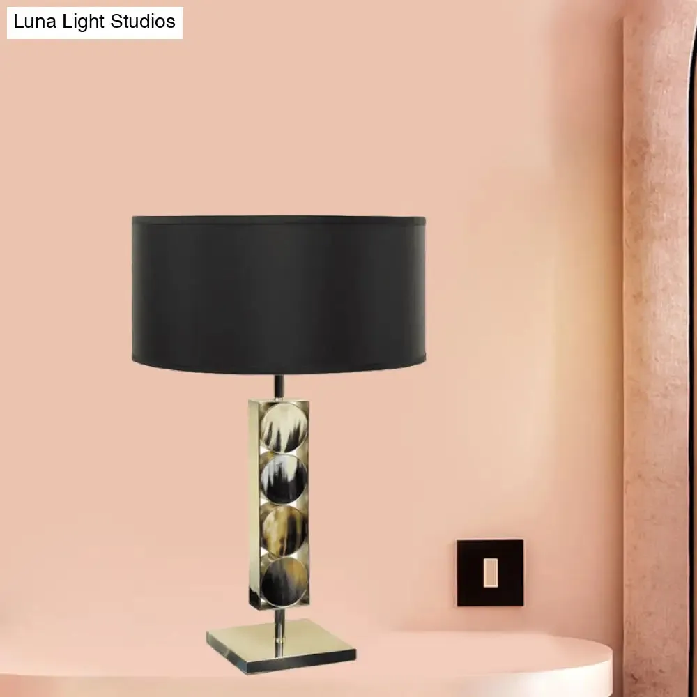 Modernist Metal Desk Lamp - Rectangular Night Table Light with 1 Light, Black Fabric Shade, for Bedroom