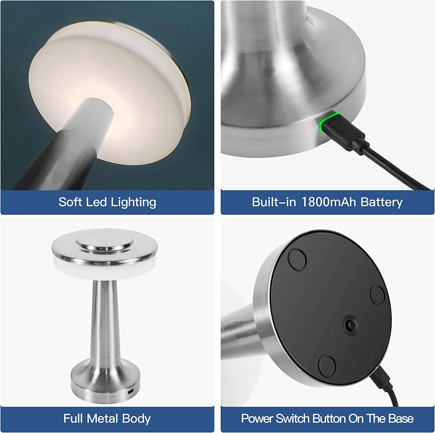 Nightstand Lamp Set of 2, Portable Table Sensor Control