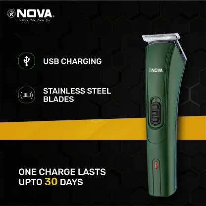 NOVA NHT 1039/03 USB Trimmer 45 min Runtime 5 Length Settings  (Green)