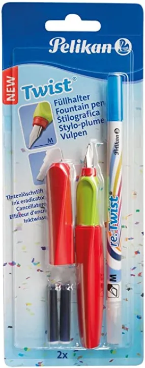 Pelikan Twist Roller Pen Red/Green   2 Ink Cartridges   Ink Eradictor