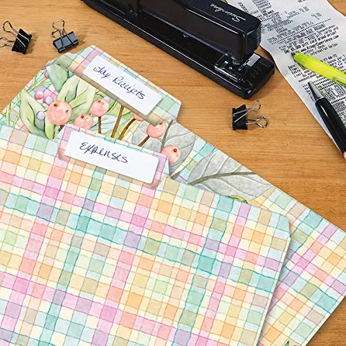 Plaids & Garden Flowers File Folders - Set of 12 (3 Designs) 1/3 Cut Staggered Tabs, Letter Size Designed Folders