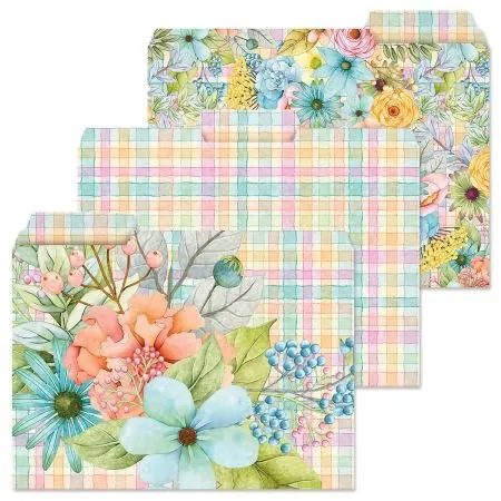 Plaids & Garden Flowers File Folders - Set of 12 (3 Designs) 1/3 Cut Staggered Tabs, Letter Size Designed Folders